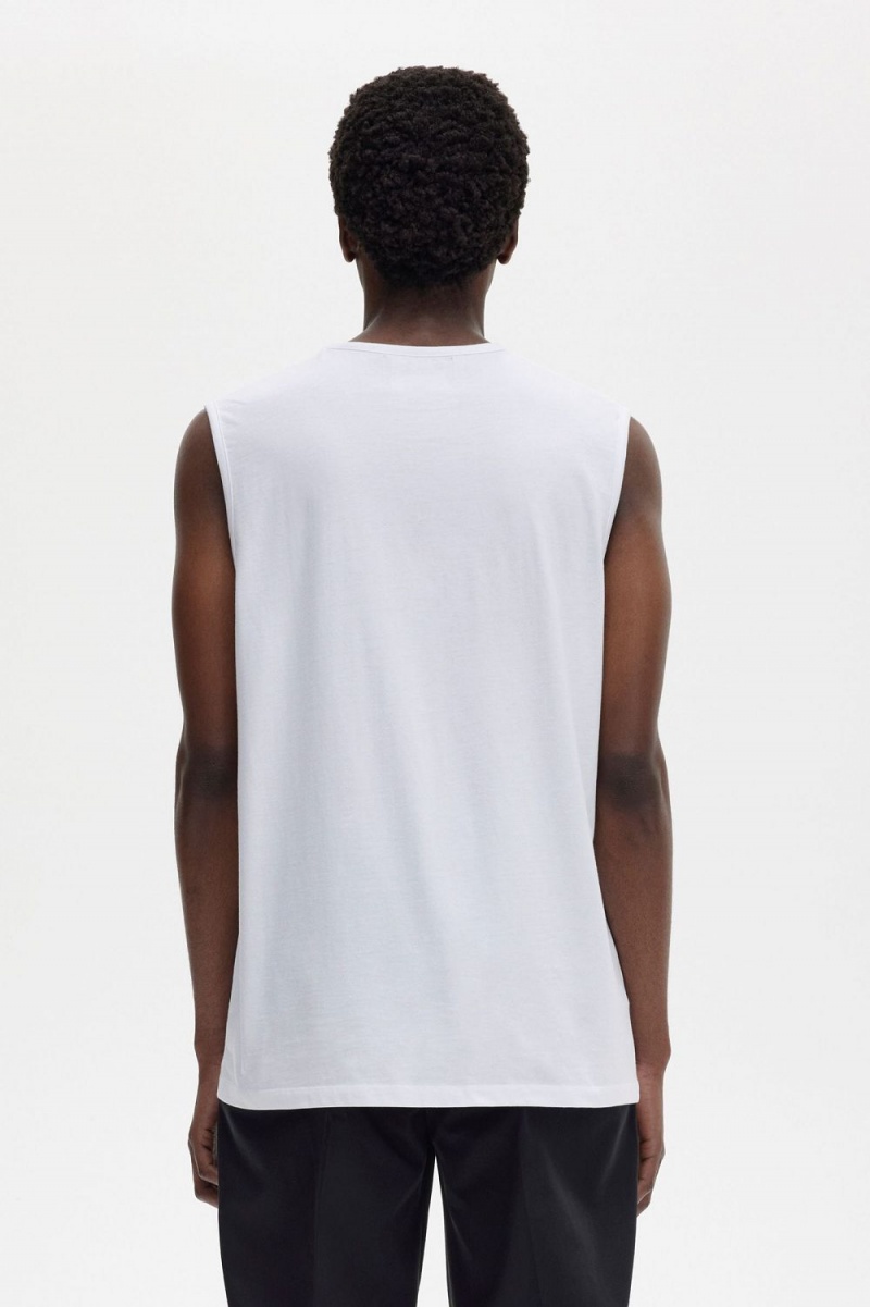 Fred Perry Printed Vest Men's T-Shirt White | VIXQA3486