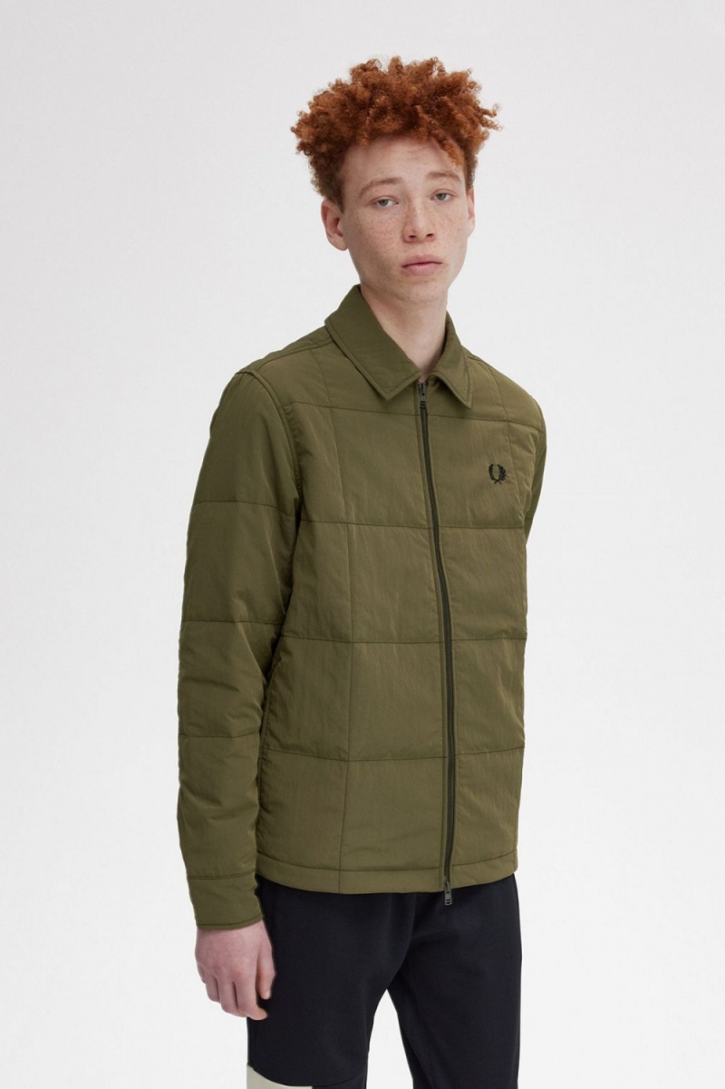 Fred Perry Quilted Men's Shirt Uniform Green | WNQSI7394