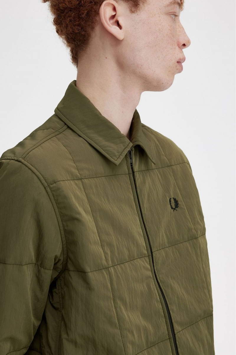 Fred Perry Quilted Men's Shirt Uniform Green | WNQSI7394