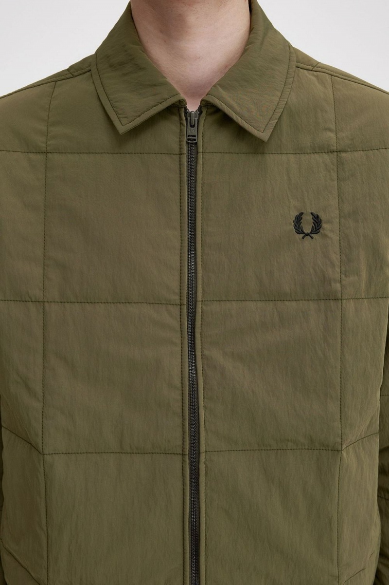 Fred Perry Quilted Men's Shirt Uniform Green | WNQSI7394