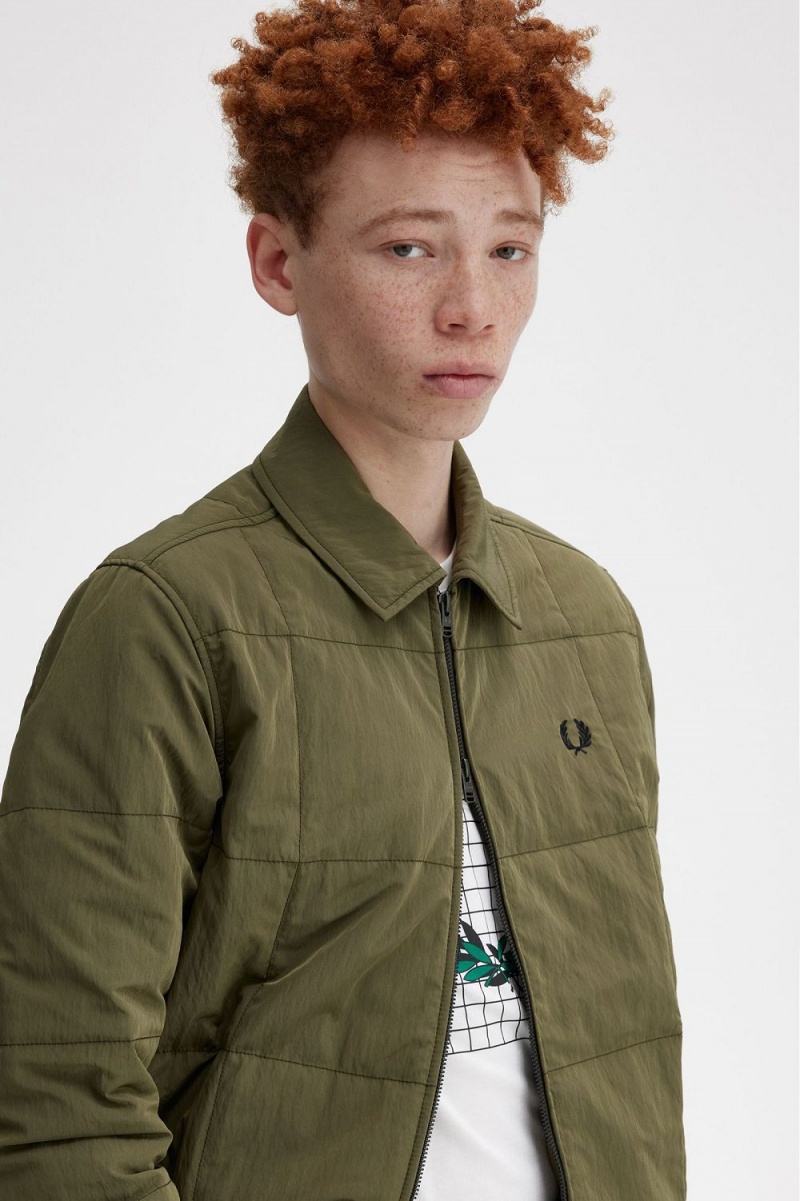 Fred Perry Quilted Men's Shirt Uniform Green | WNQSI7394