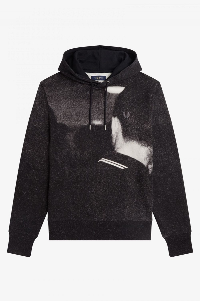 Fred Perry Rave Graphic Hooded Men's Sweatshirts Black | FTHLQ0731