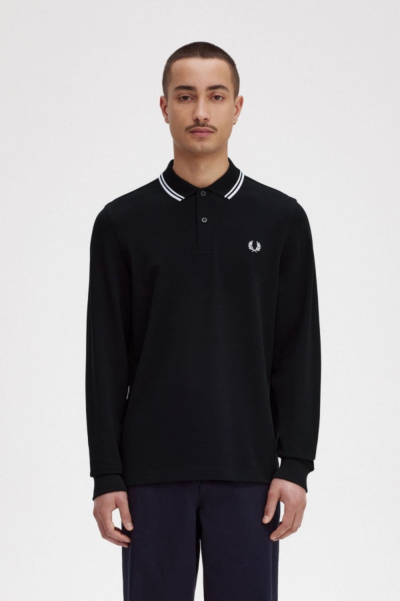 Fred Perry Rave Graphic Long Sleeve Men\'s Shirt Black | PJIMT8027