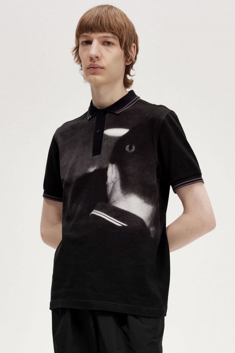 Fred Perry Rave Graphic Men's Polo Shirt Black | QZXDC2731