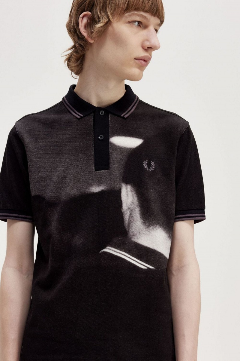 Fred Perry Rave Graphic Men's Polo Shirt Black | QZXDC2731