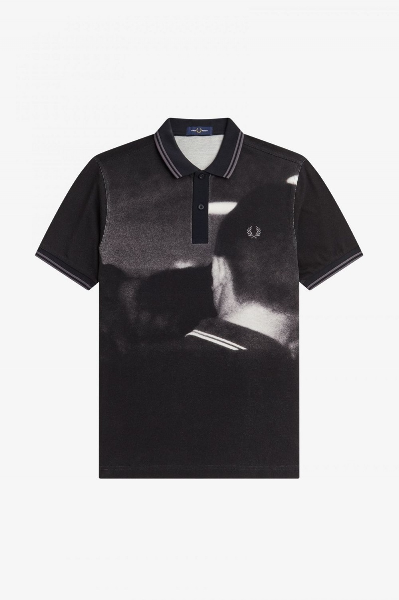 Fred Perry Rave Graphic Men's Polo Shirt Black | QZXDC2731