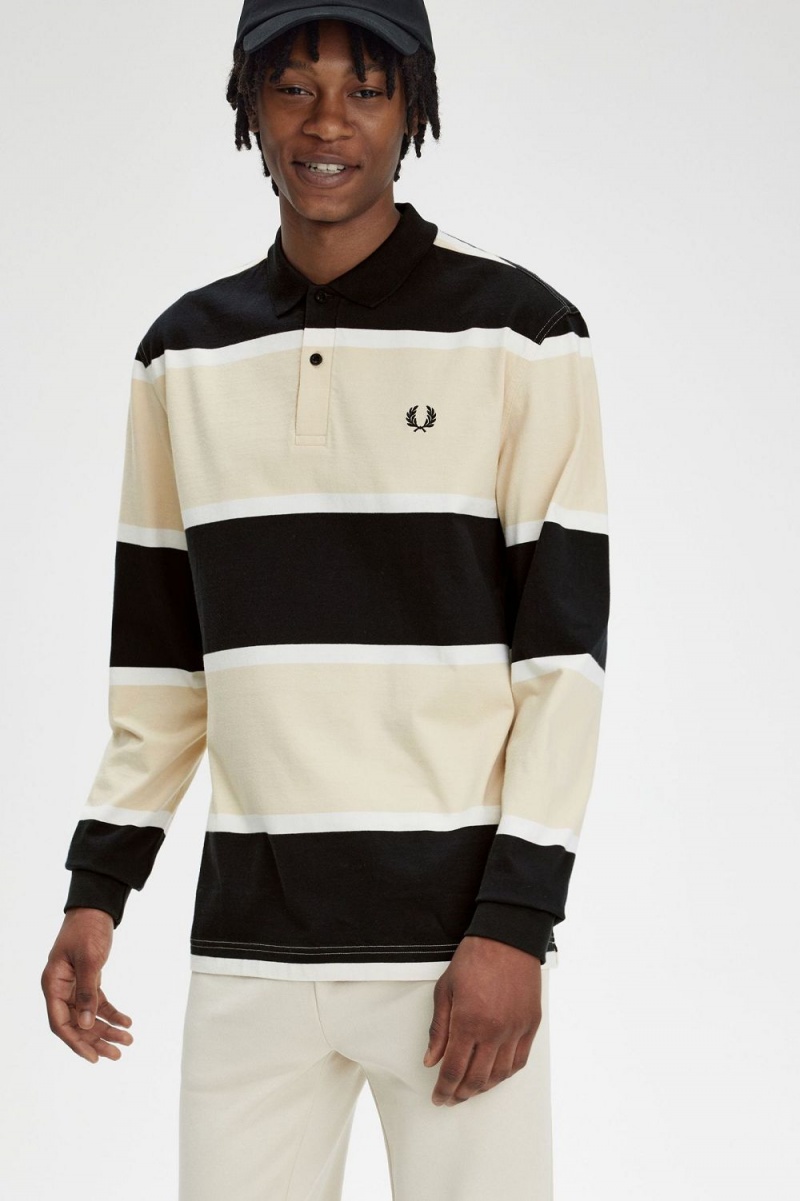 Fred Perry Relaxed Stripe Men's Polo Shirt Oatmeal | EJYUS9208