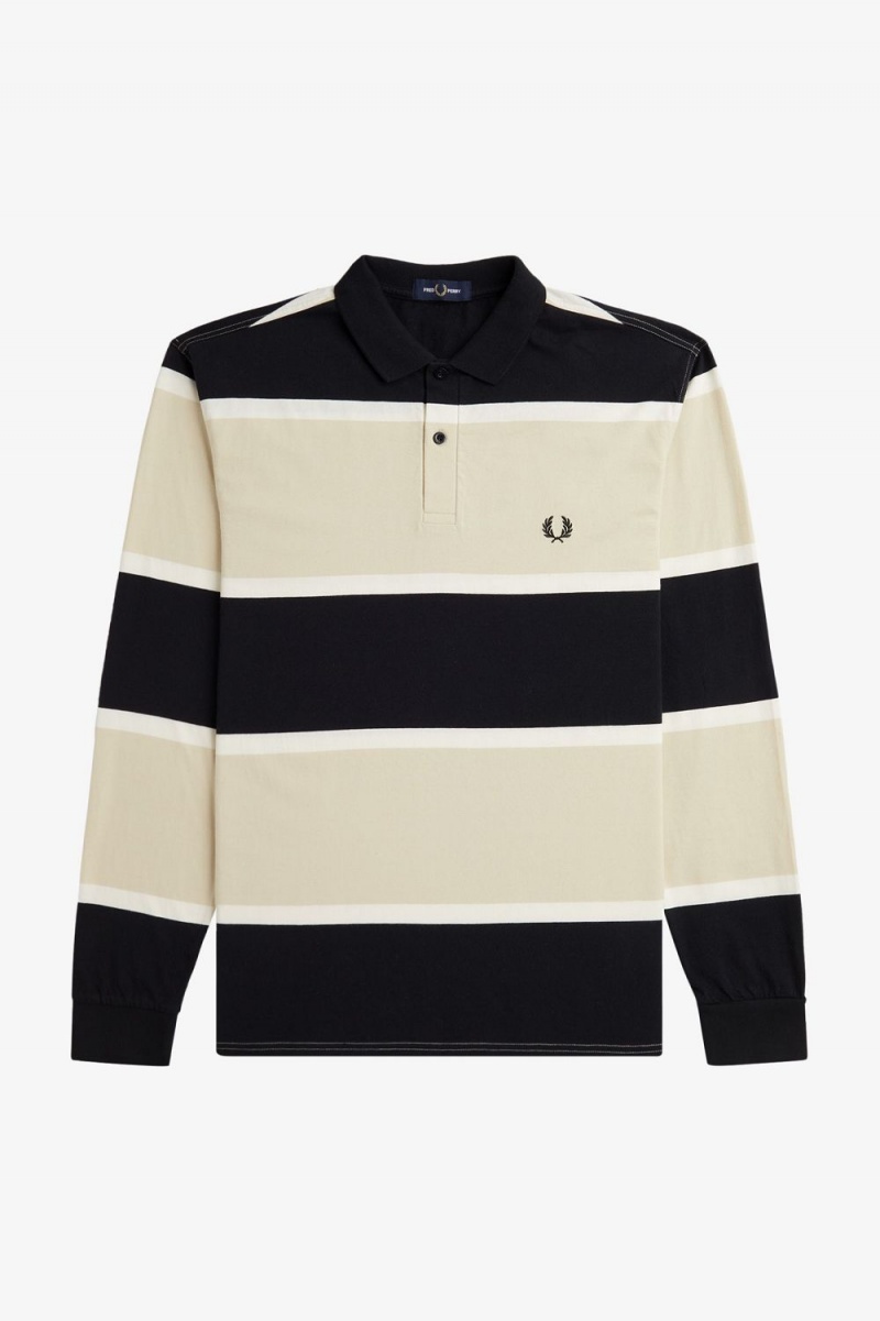 Fred Perry Relaxed Stripe Men's Polo Shirt Oatmeal | EJYUS9208