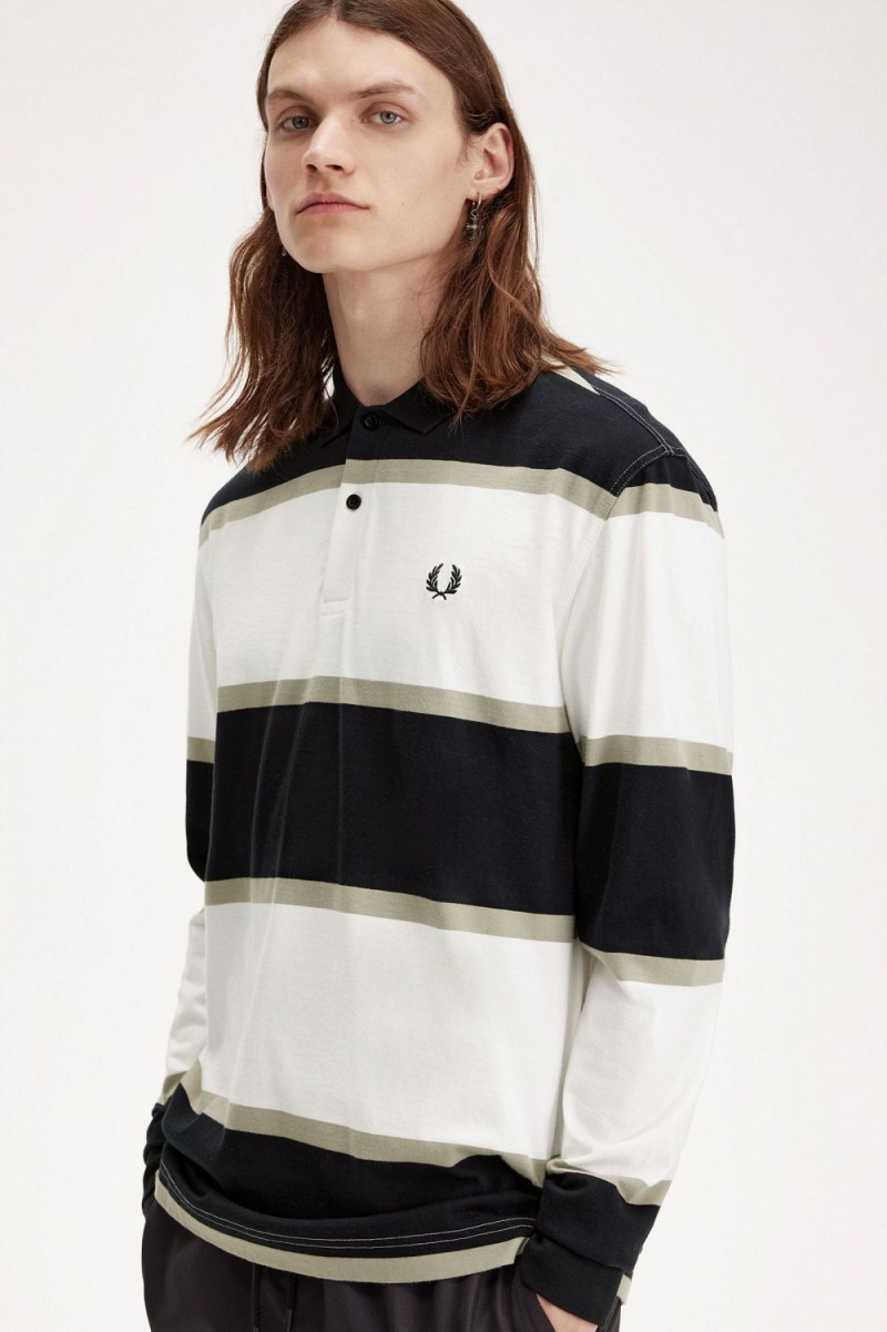 Fred Perry Relaxed Stripe Men's Polo Shirt Snow White | BFGHY9528