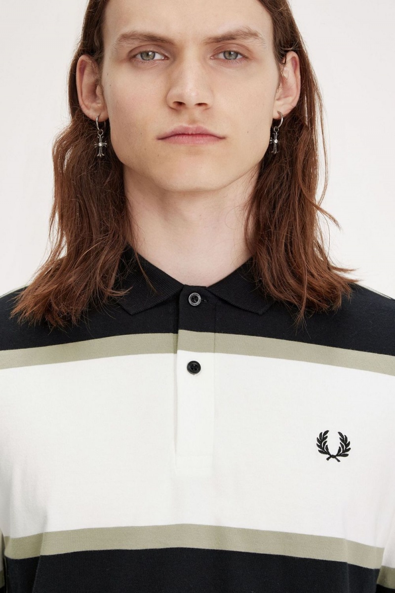 Fred Perry Relaxed Stripe Men's Polo Shirt Snow White | BFGHY9528