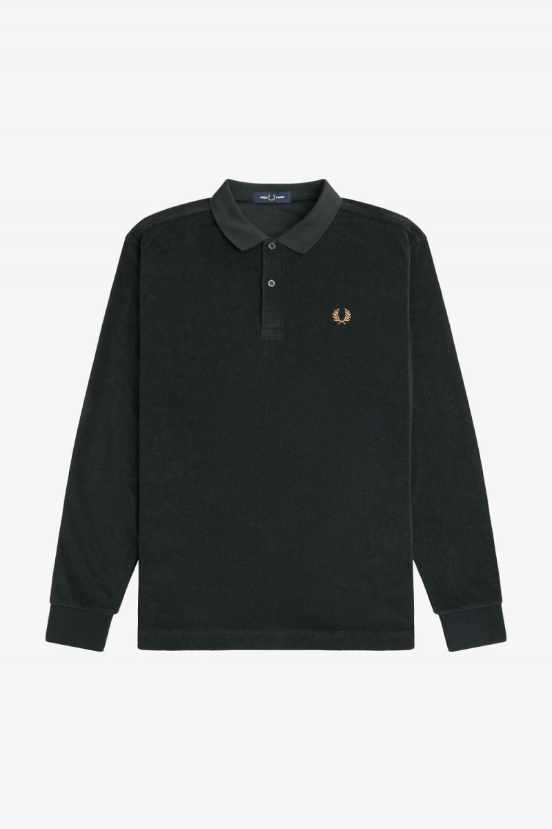 Fred Perry Relaxed Towelling Men's Polo Shirt Night Green | ZBACQ2693