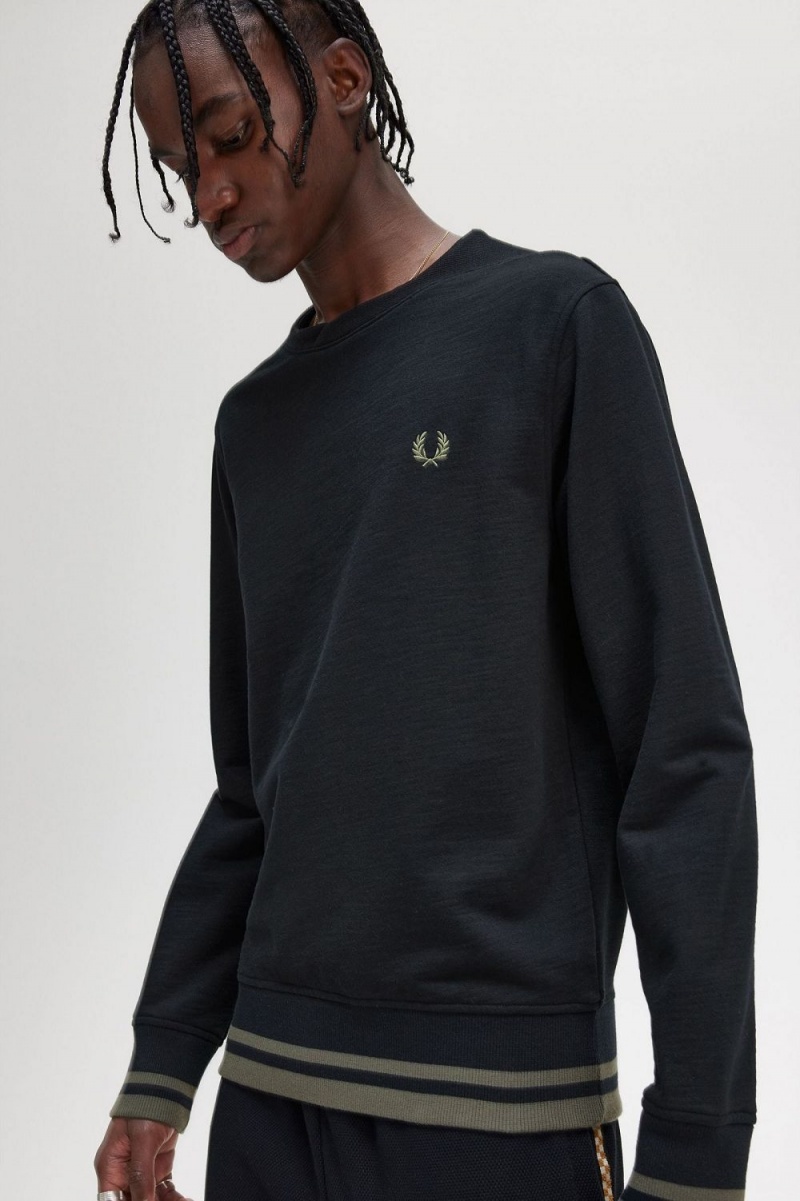 Fred Perry Rib Detail Men's Sweatshirts Black | GSXJQ1362