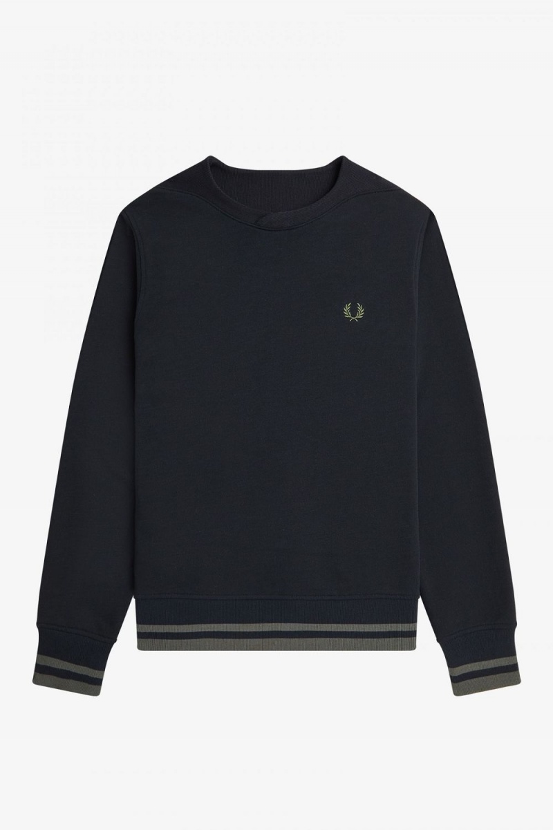 Fred Perry Rib Detail Men's Sweatshirts Black | GSXJQ1362