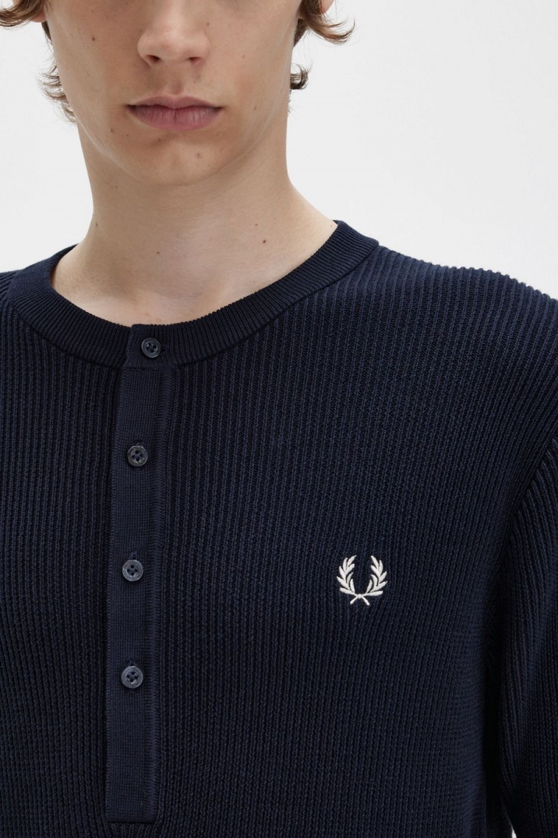 Fred Perry Ribbed Knitted Men's Shirt Navy | KZTRW2435