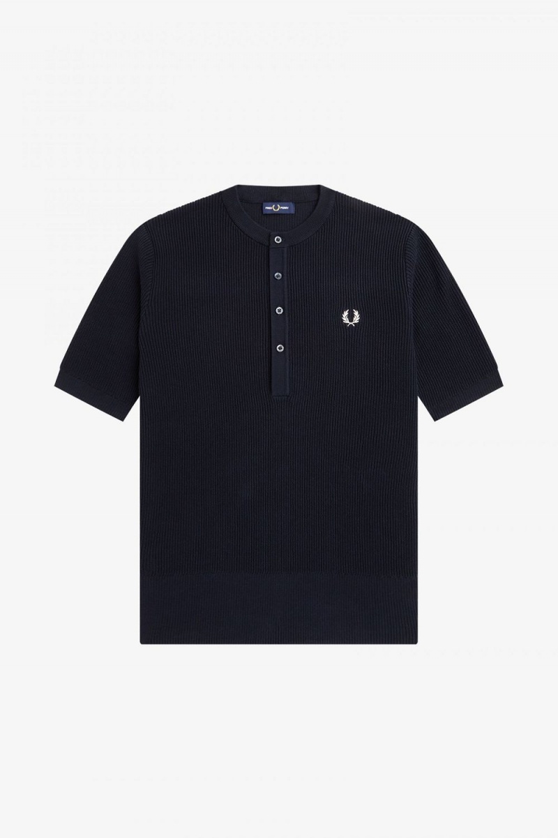 Fred Perry Ribbed Knitted Men's Shirt Navy | KZTRW2435