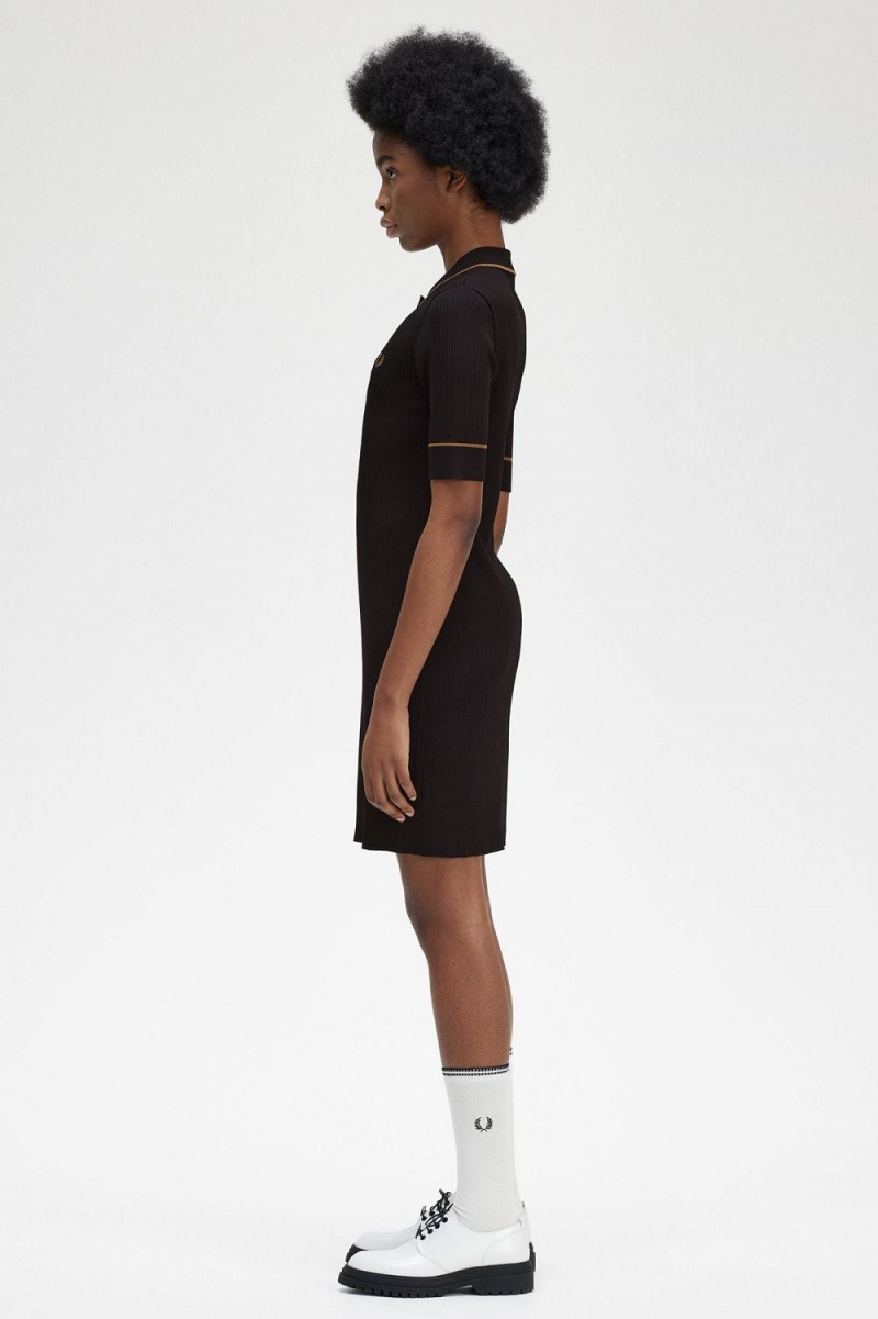 Fred Perry Ribbed Knitted Shirt Women's Dress Black | GFDRW9486