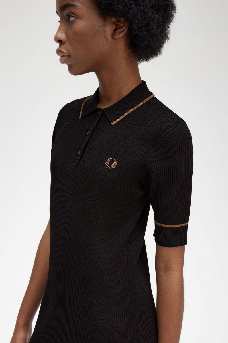 Fred Perry Ribbed Knitted Shirt Women's Dress Black | GFDRW9486