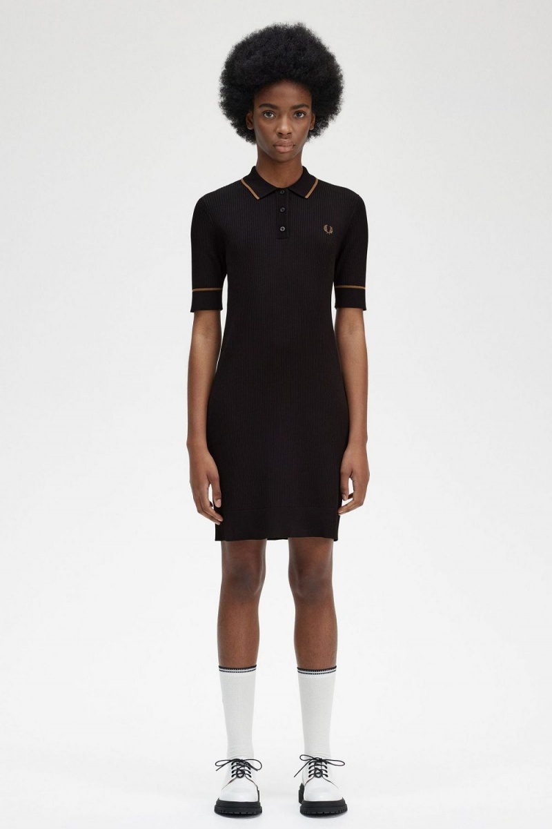 Fred Perry Ribbed Knitted Shirt Women\'s Dress Black | GFDRW9486