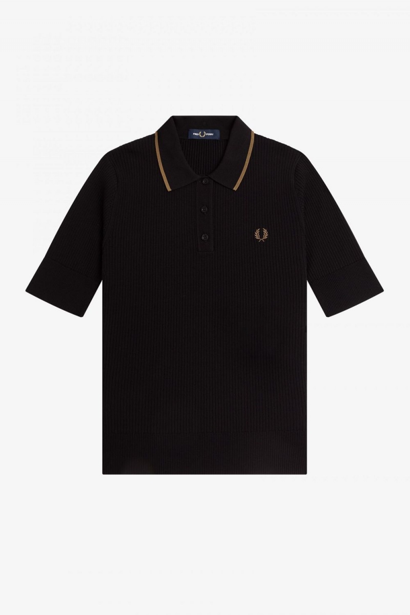 Fred Perry Ribbed Knitted Women's Shirt Black | HIAPG5168