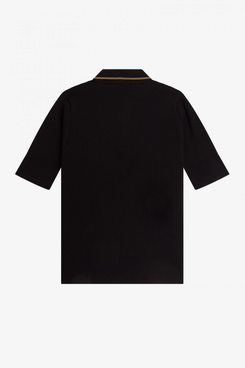 Fred Perry Ribbed Knitted Women's Shirt Black | HIAPG5168