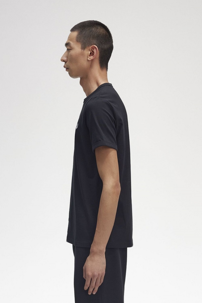 Fred Perry Ringer Men's T-Shirt Black | ATEPI6359