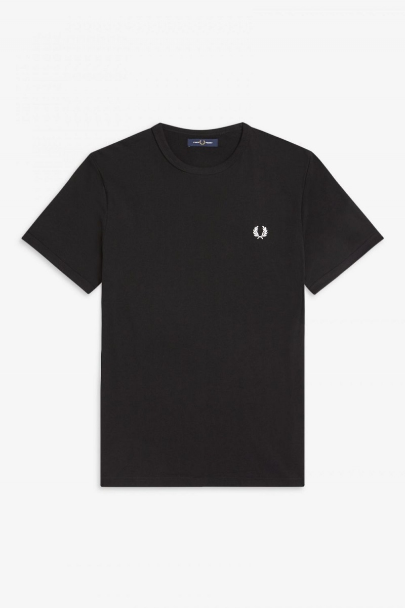 Fred Perry Ringer Men's T-Shirt Black | ATEPI6359