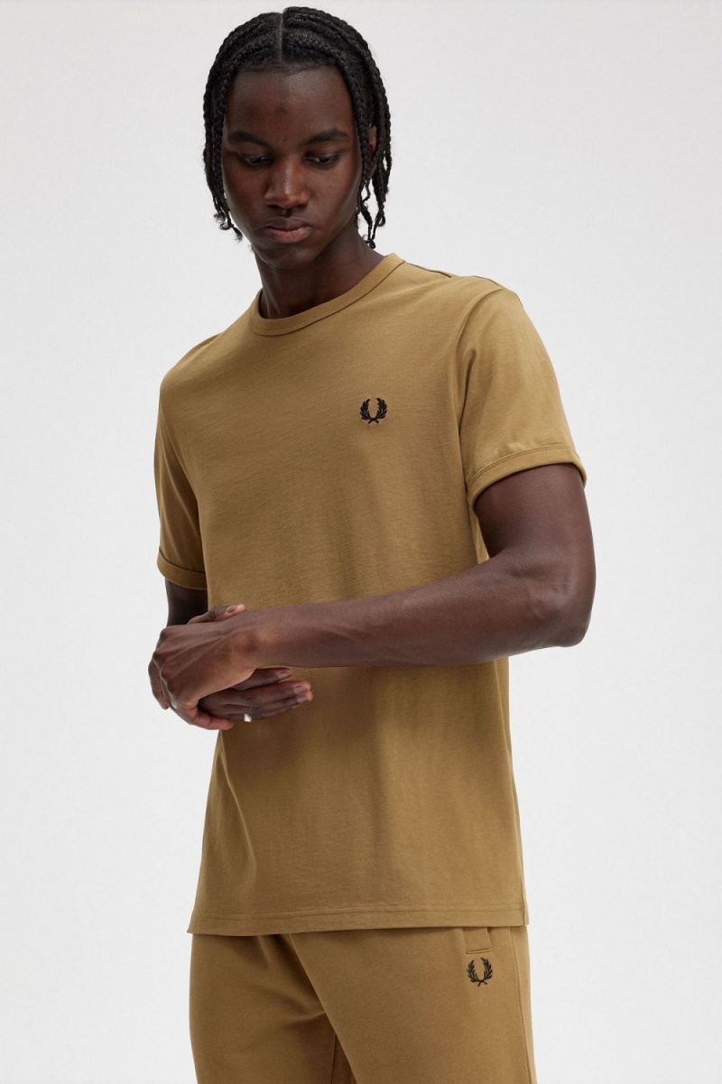 Fred Perry Ringer Men's T-Shirt Brown | VJNGA2318