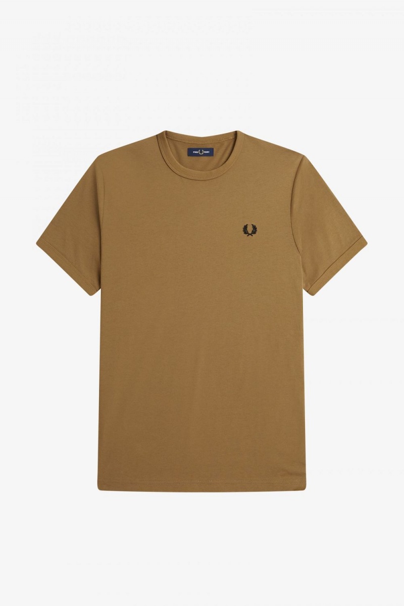 Fred Perry Ringer Men's T-Shirt Brown | VJNGA2318