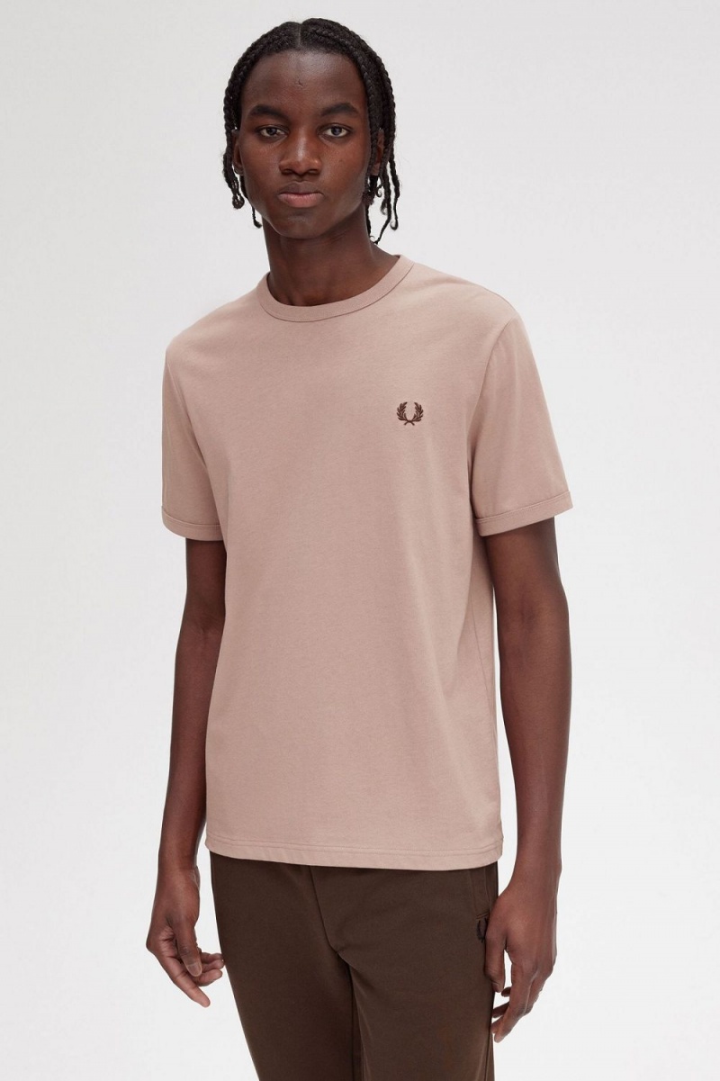 Fred Perry Ringer Men's T-Shirt Dark Pink | XSRBH4380