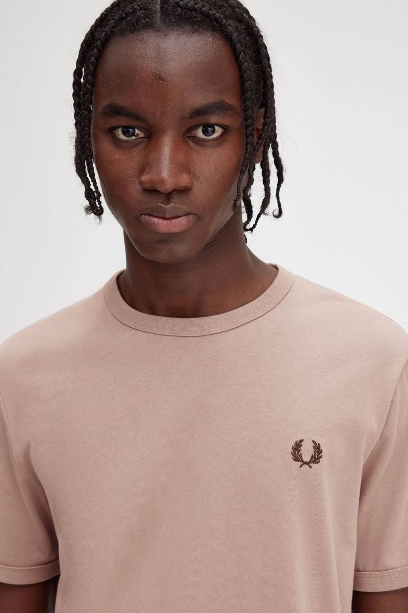 Fred Perry Ringer Men's T-Shirt Dark Pink | XSRBH4380