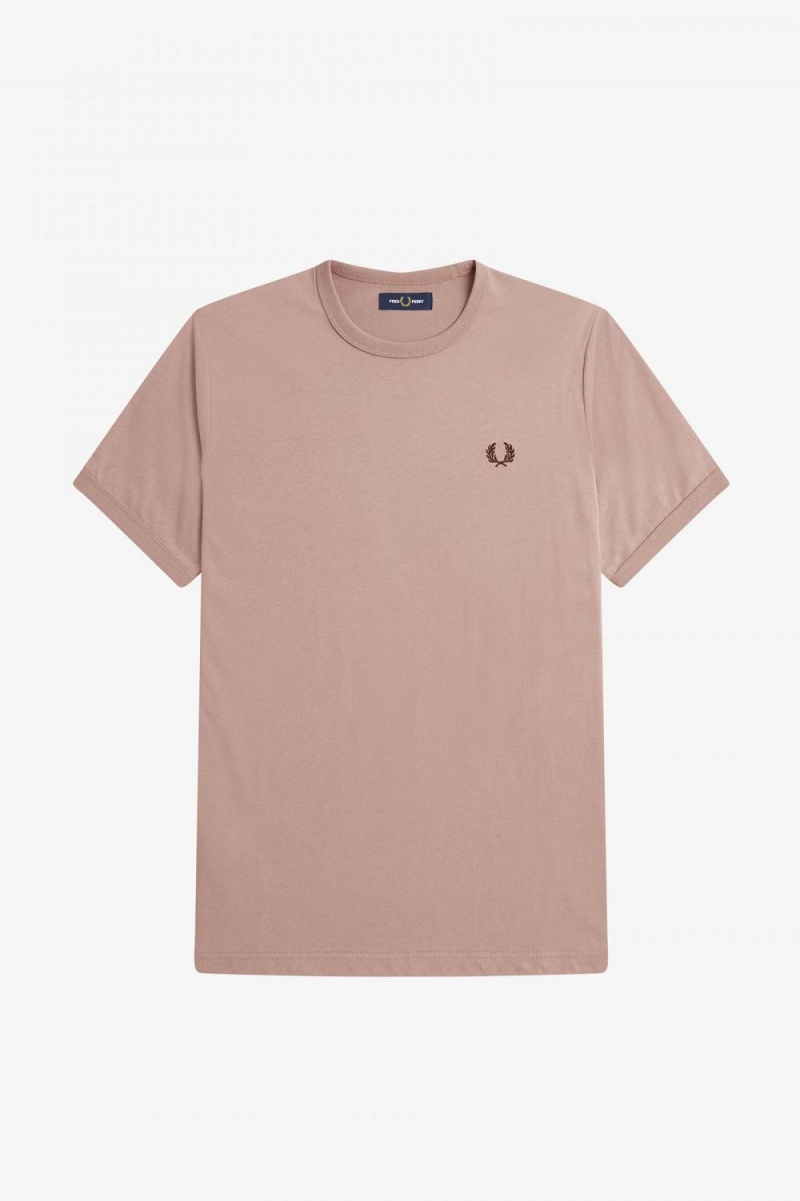 Fred Perry Ringer Men's T-Shirt Dark Pink | XSRBH4380