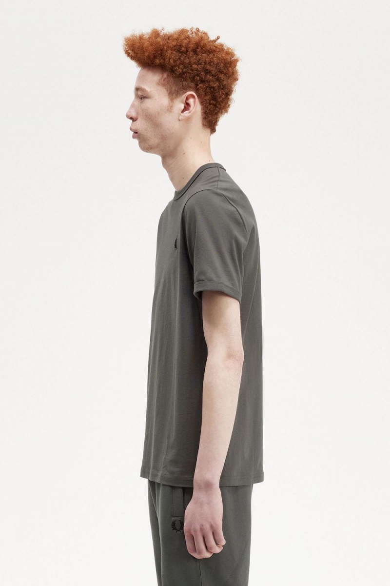 Fred Perry Ringer Men's T-Shirt Field Green | IHMKB0123