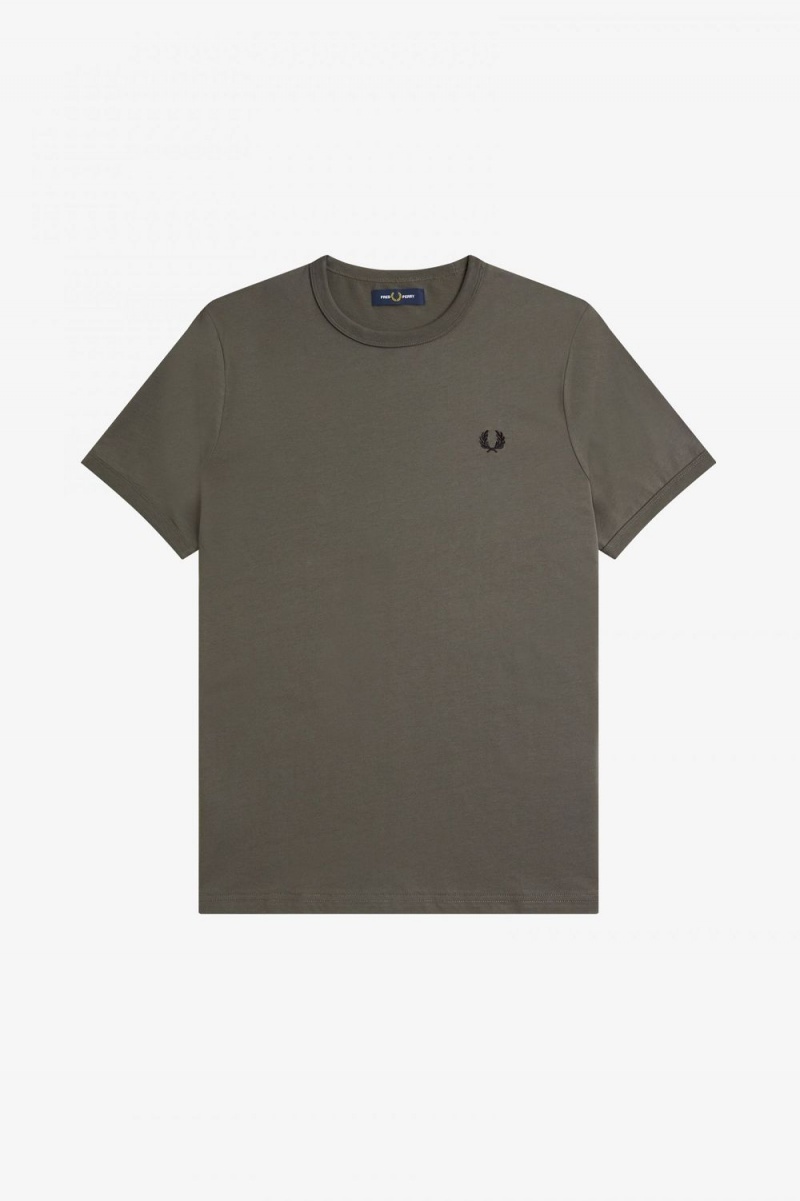 Fred Perry Ringer Men's T-Shirt Field Green | IHMKB0123