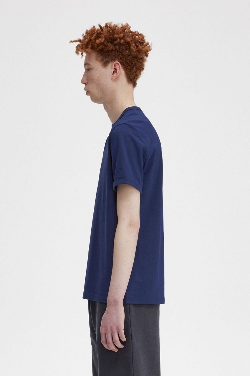 Fred Perry Ringer Men's T-Shirt French Navy Snow White | JPBQG0257