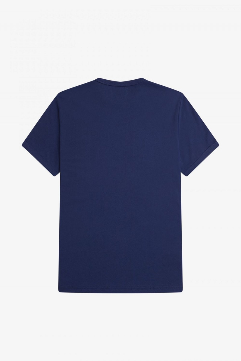 Fred Perry Ringer Men's T-Shirt French Navy Snow White | JPBQG0257