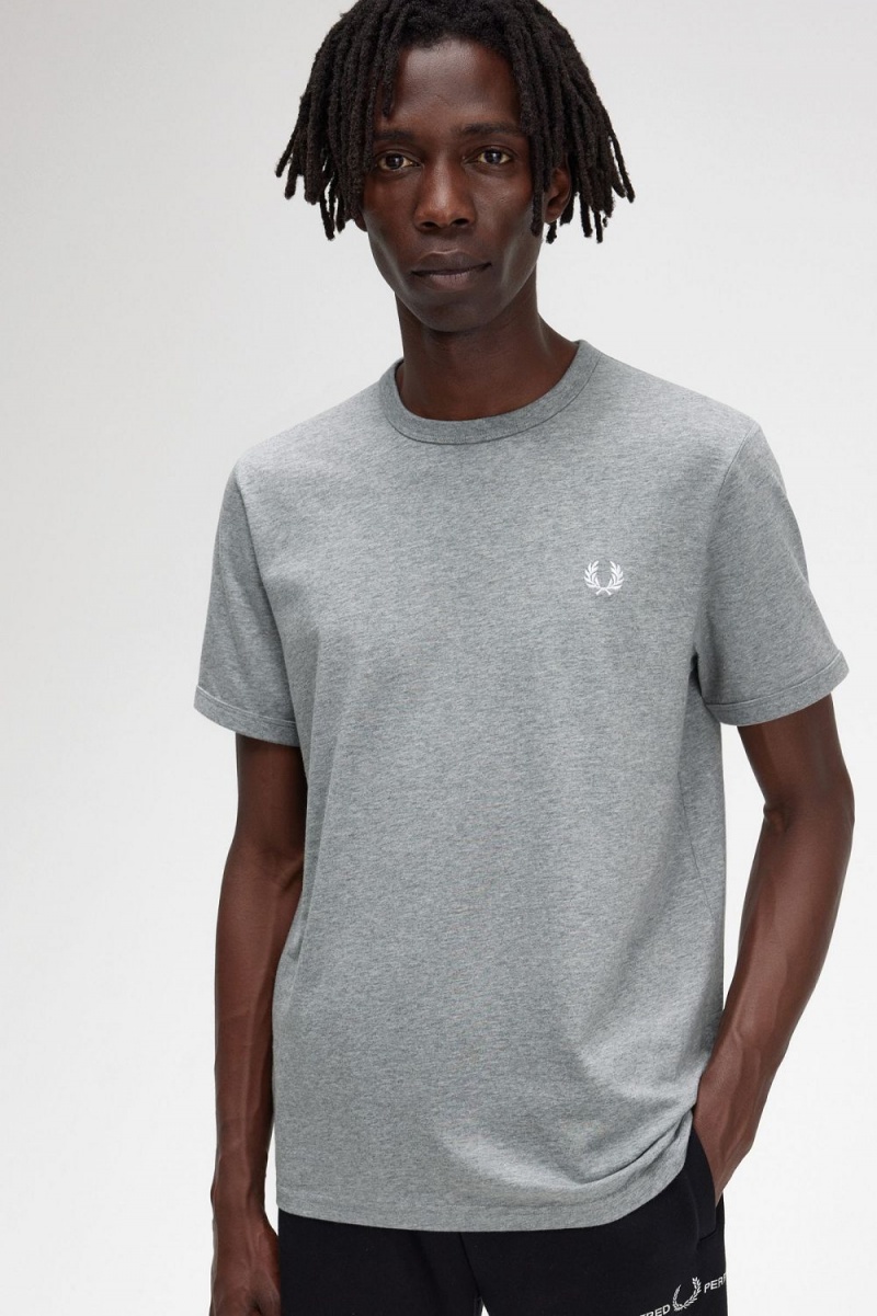 Fred Perry Ringer Men's T-Shirt Grey | IJNLC4859