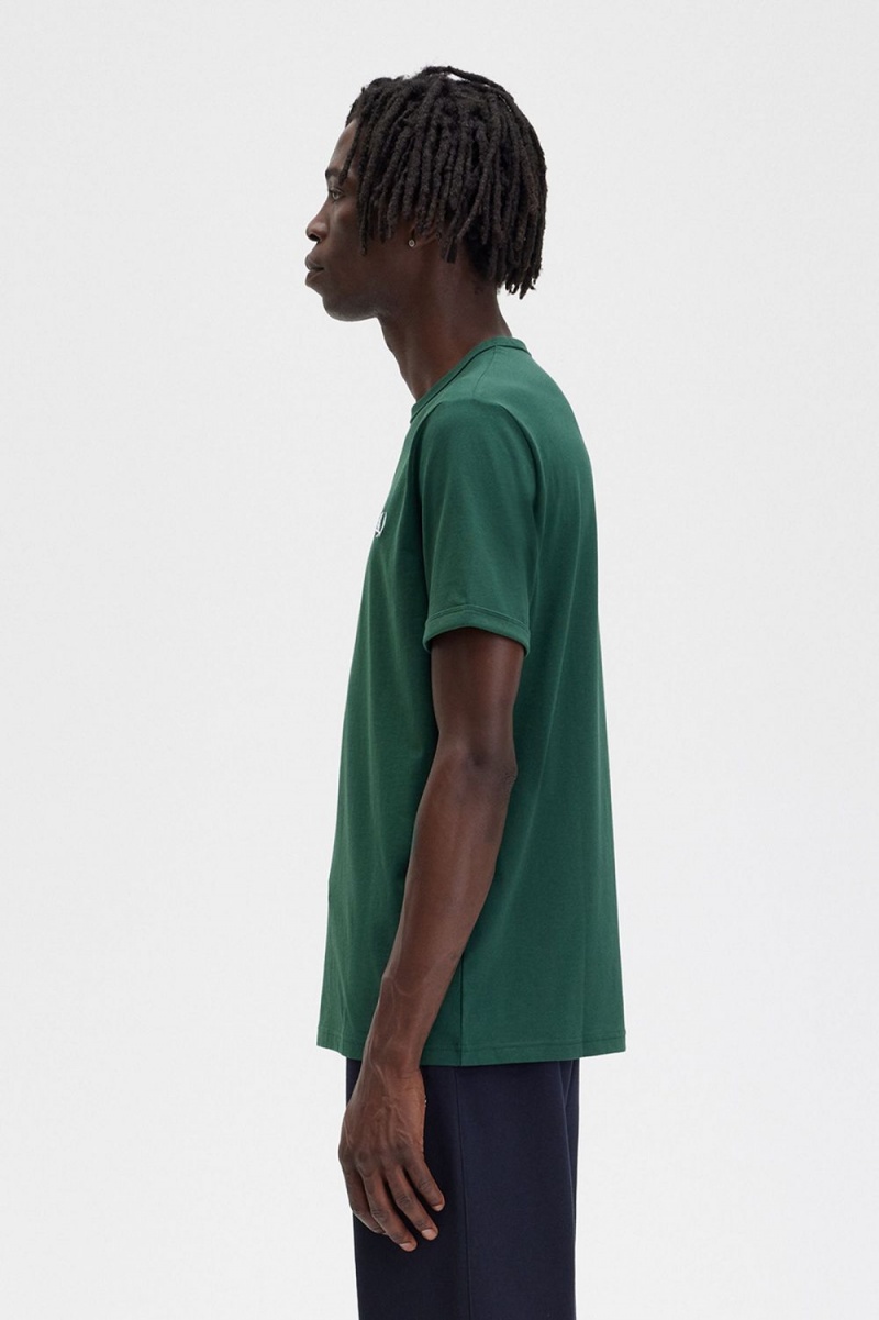 Fred Perry Ringer Men's T-Shirt Ivy Green | MWXLH2986