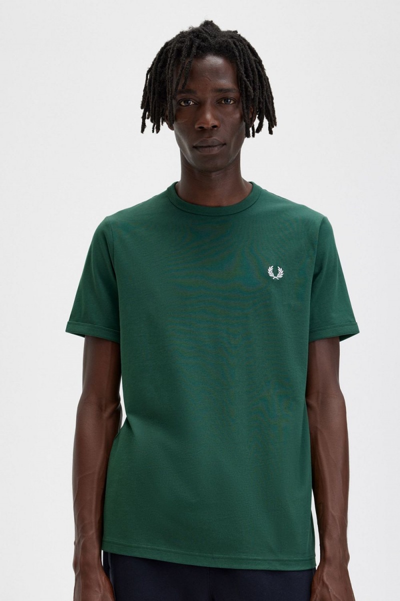 Fred Perry Ringer Men's T-Shirt Ivy Green | MWXLH2986