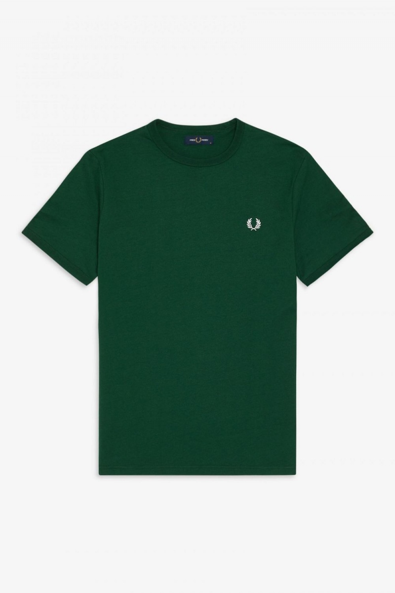 Fred Perry Ringer Men's T-Shirt Ivy Green | MWXLH2986