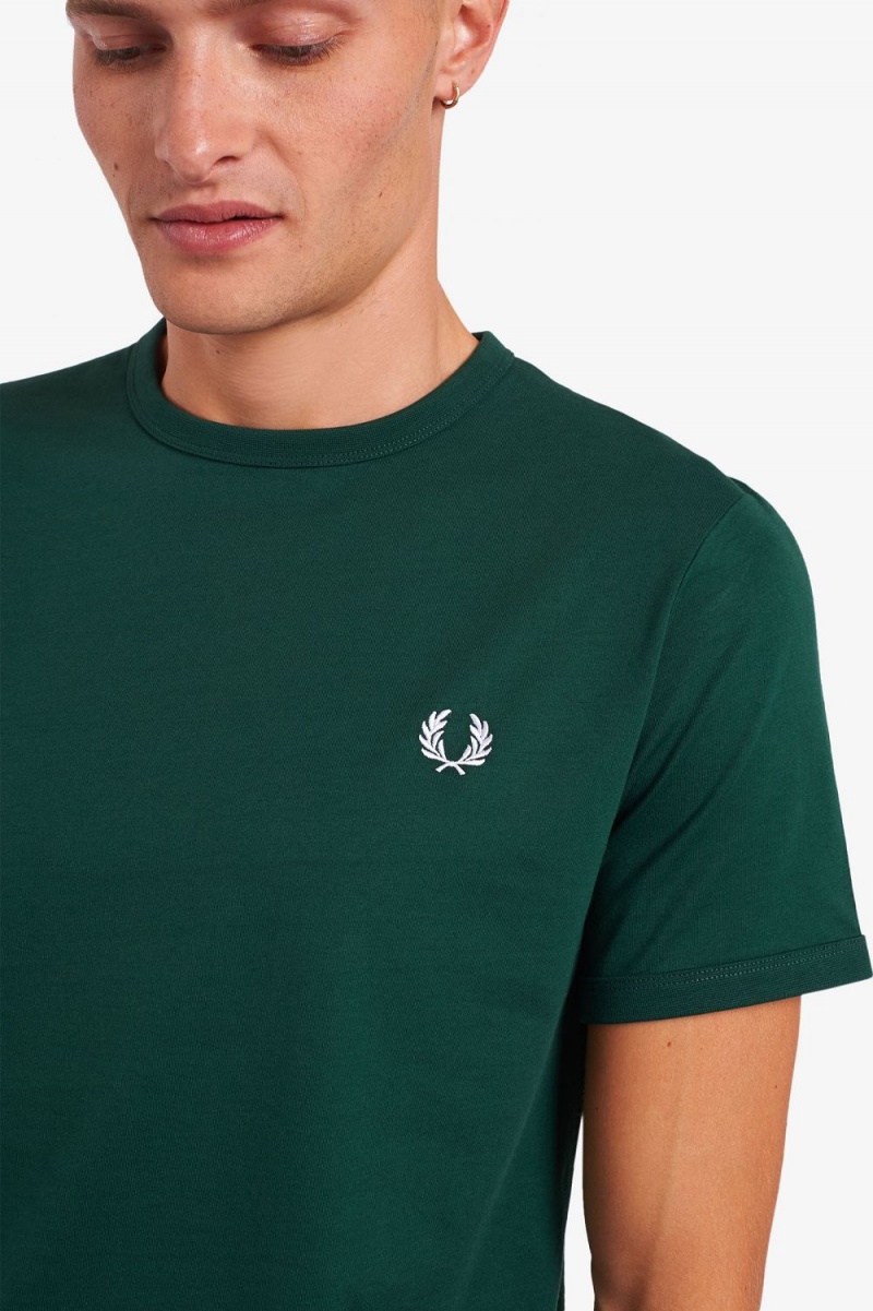 Fred Perry Ringer Men's T-Shirt Ivy Green | MWXLH2986