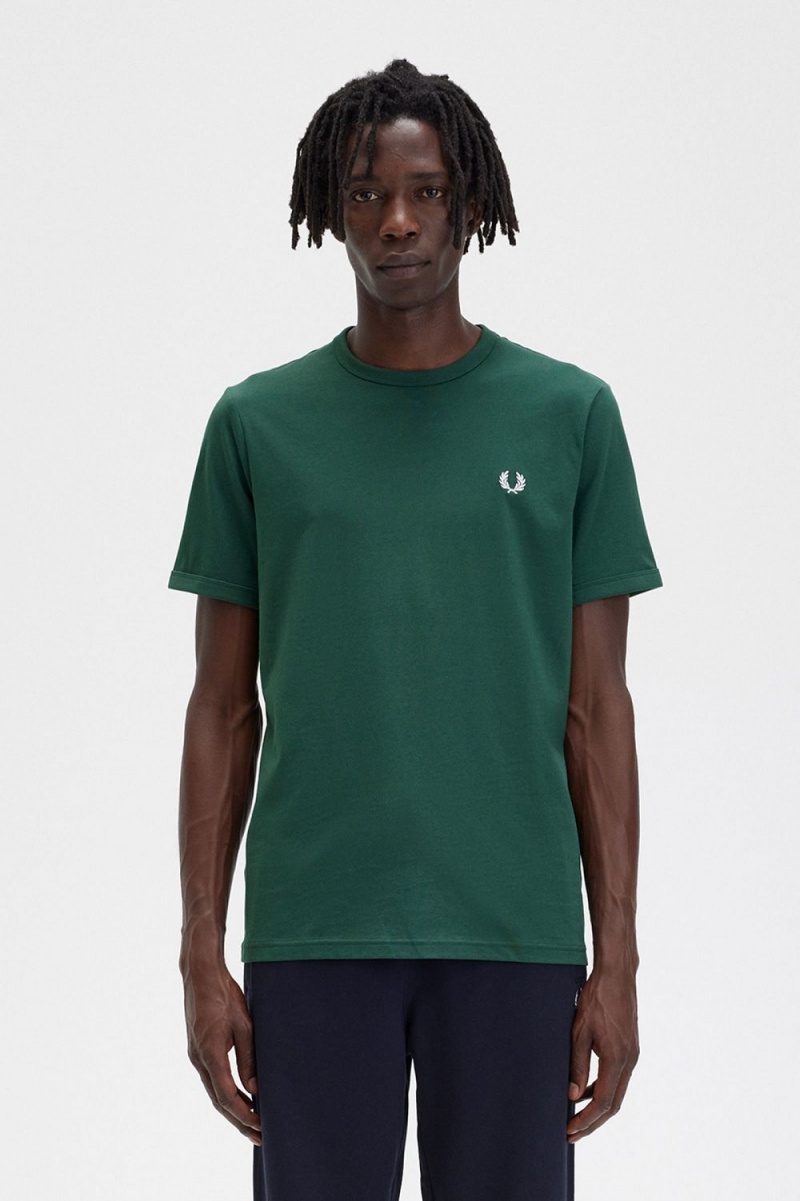 Fred Perry Ringer Men\'s T-Shirt Ivy Green | MWXLH2986