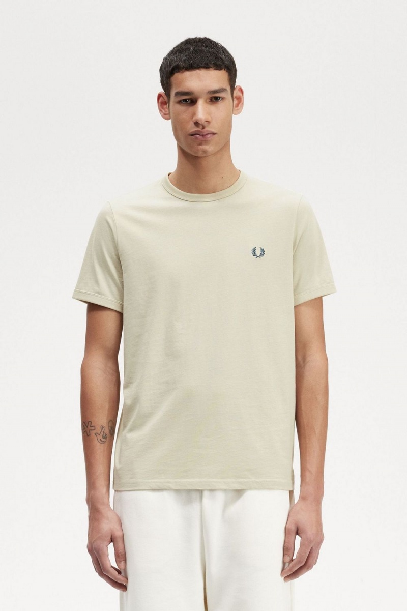 Fred Perry Ringer Men\'s T-Shirt Light Mint | WIOCS1530