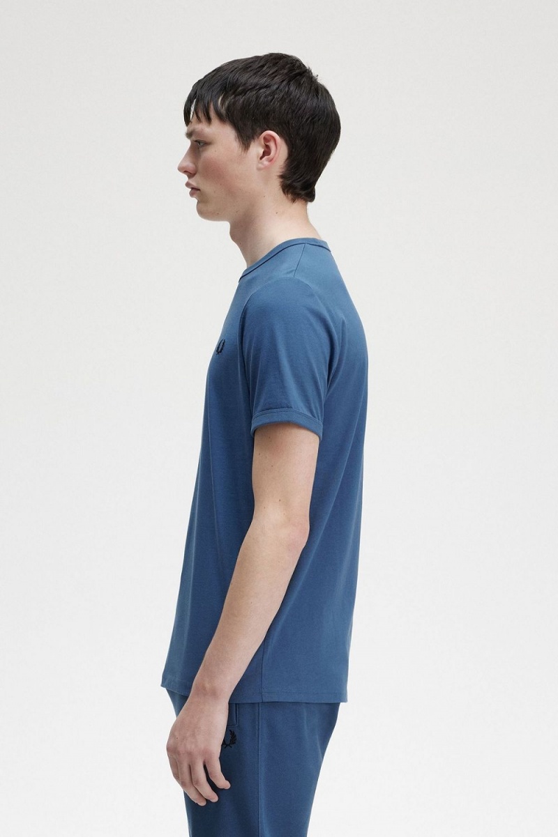 Fred Perry Ringer Men's T-Shirt Midnight Blue | DRSGZ4152