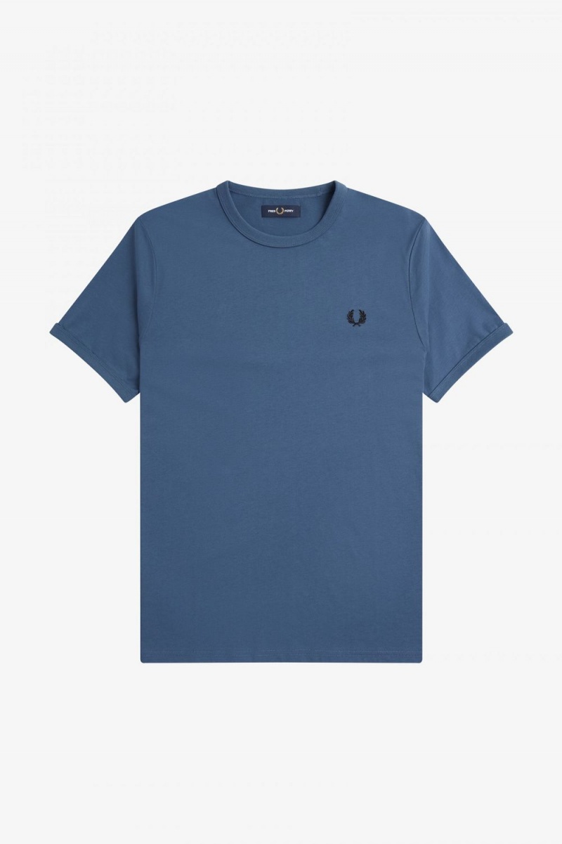 Fred Perry Ringer Men's T-Shirt Midnight Blue | DRSGZ4152