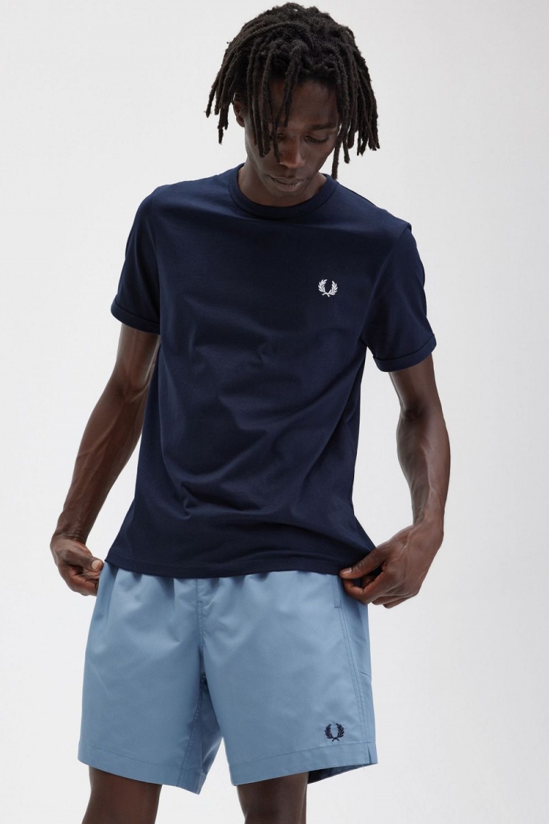 Fred Perry Ringer Men's T-Shirt Navy | WBNCK6905