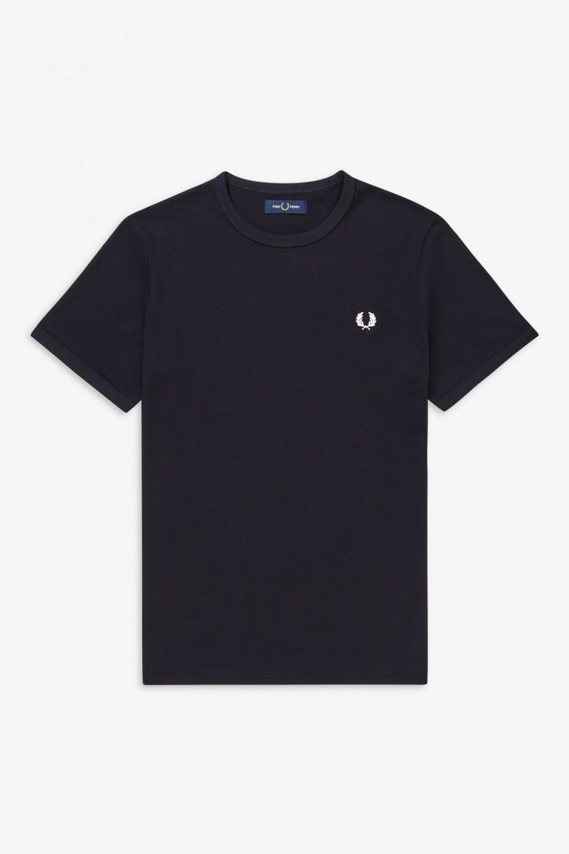 Fred Perry Ringer Men's T-Shirt Navy | WBNCK6905