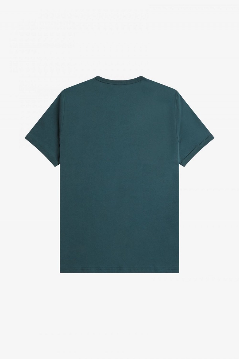 Fred Perry Ringer Men's T-Shirt Petrol Blue | NBUSE8645