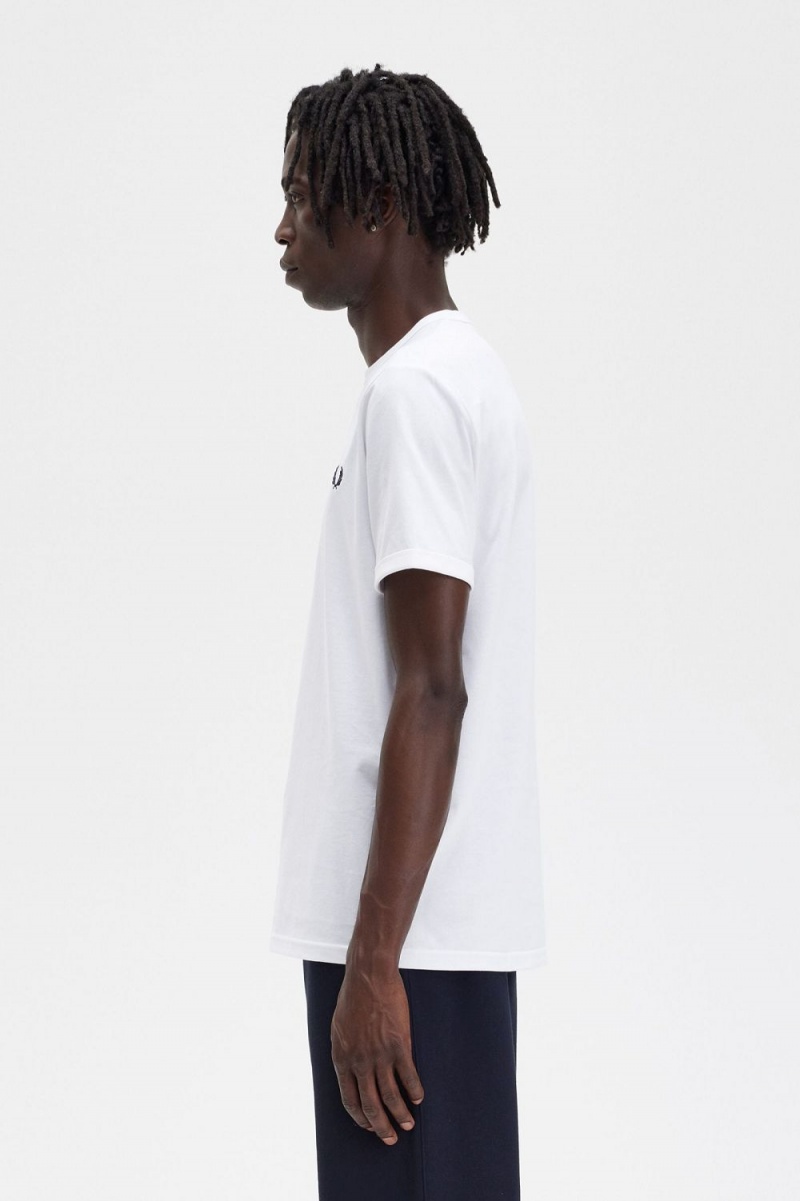 Fred Perry Ringer Men's T-Shirt White | NDTPZ2810