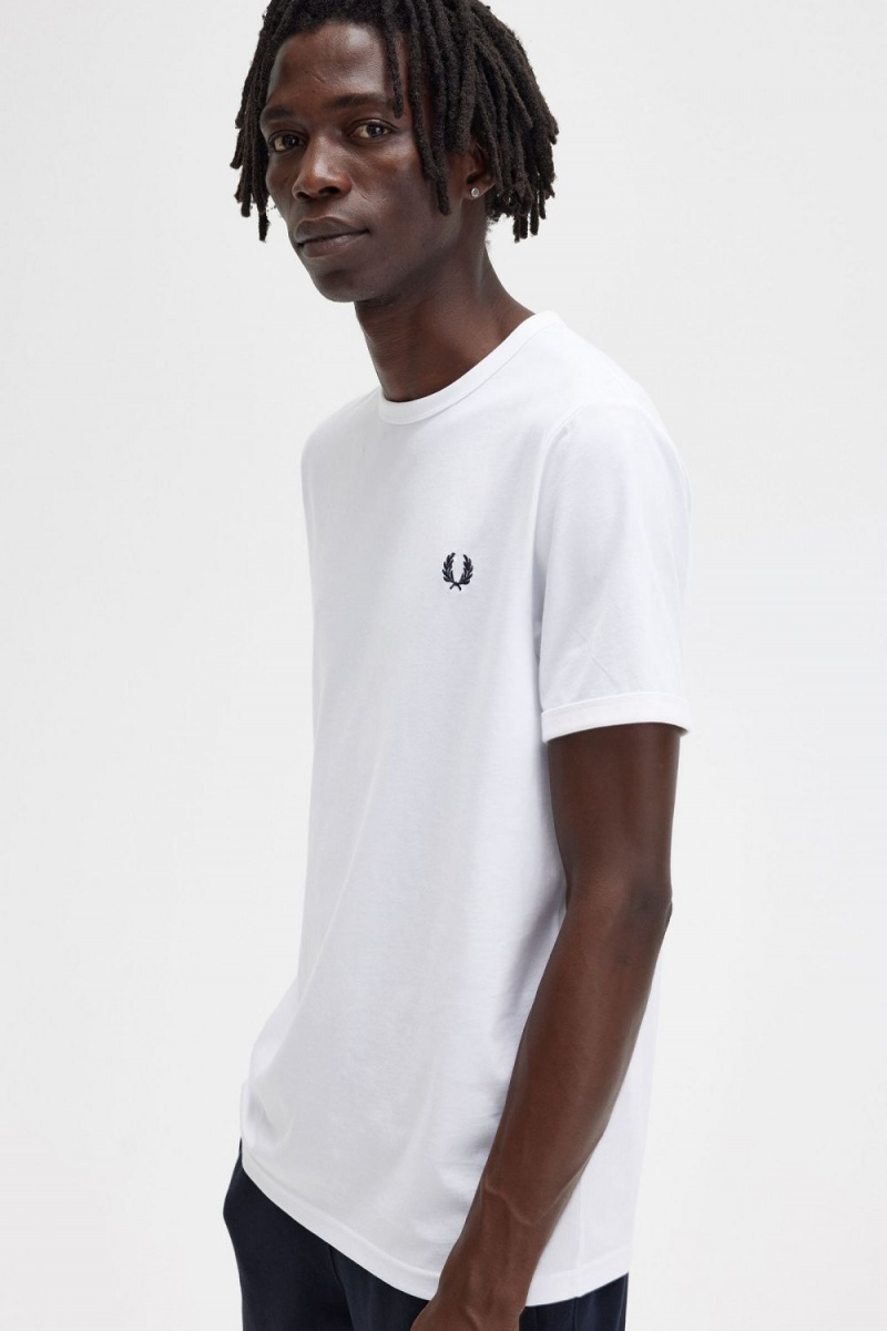 Fred Perry Ringer Men's T-Shirt White | NDTPZ2810