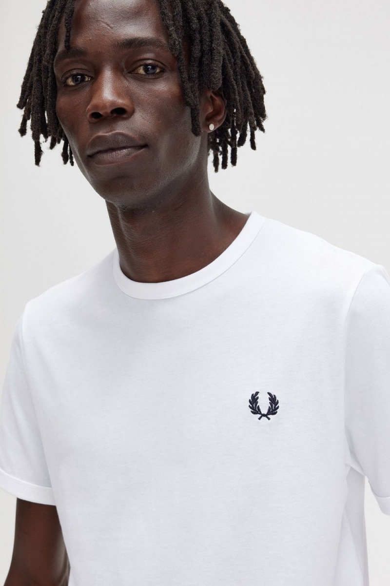 Fred Perry Ringer Men's T-Shirt White | NDTPZ2810